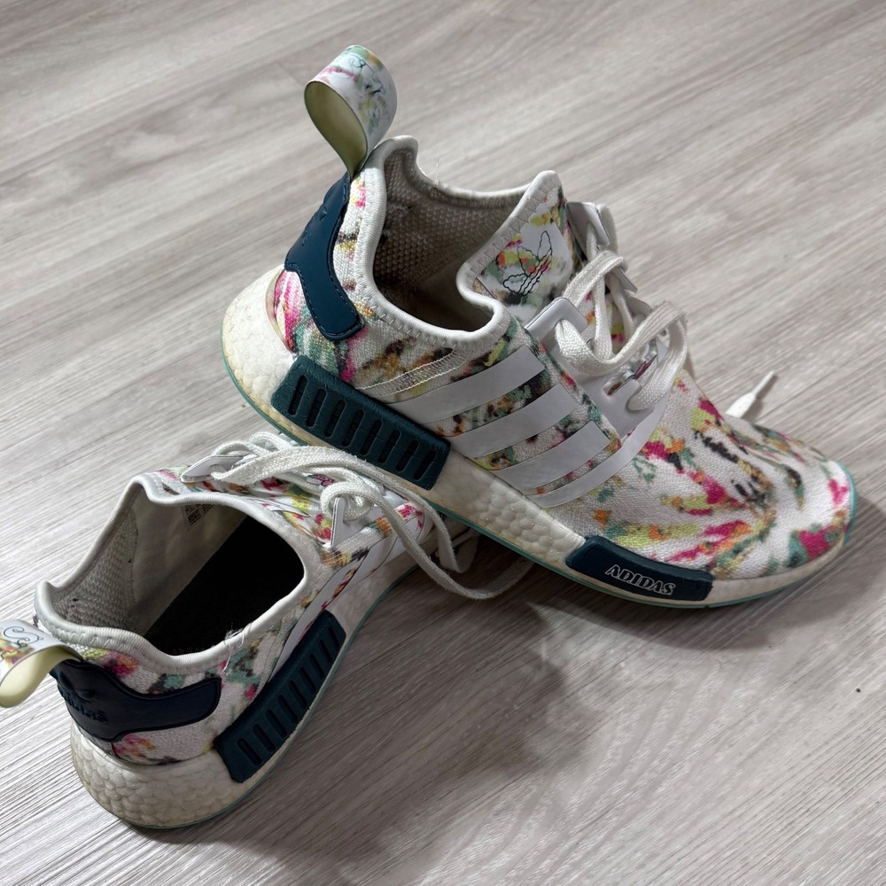 Adidas NMD R1 Watercolor Floral Tie Dye Sneakers GX5372 Mens 9.5 White Multi - Picture 9 of 11